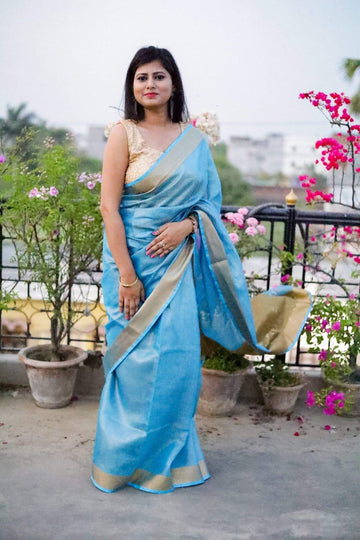 Pankhudi Hand Work Tissue Pure Linen Sarees - Dailybuyys
