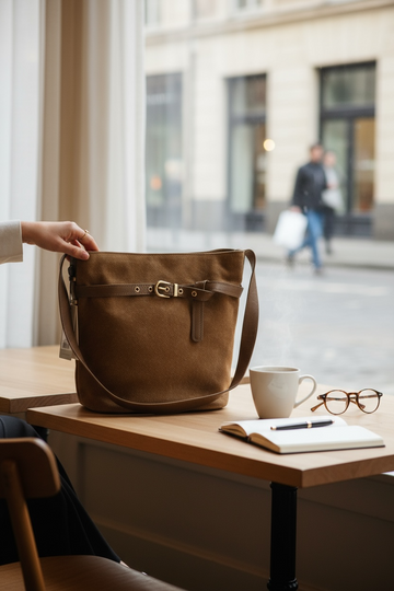 Mint Velvet Brown Maci Bucket Suede Leather Bag