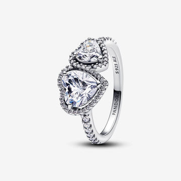 Anillo Doble Corazón Blanco