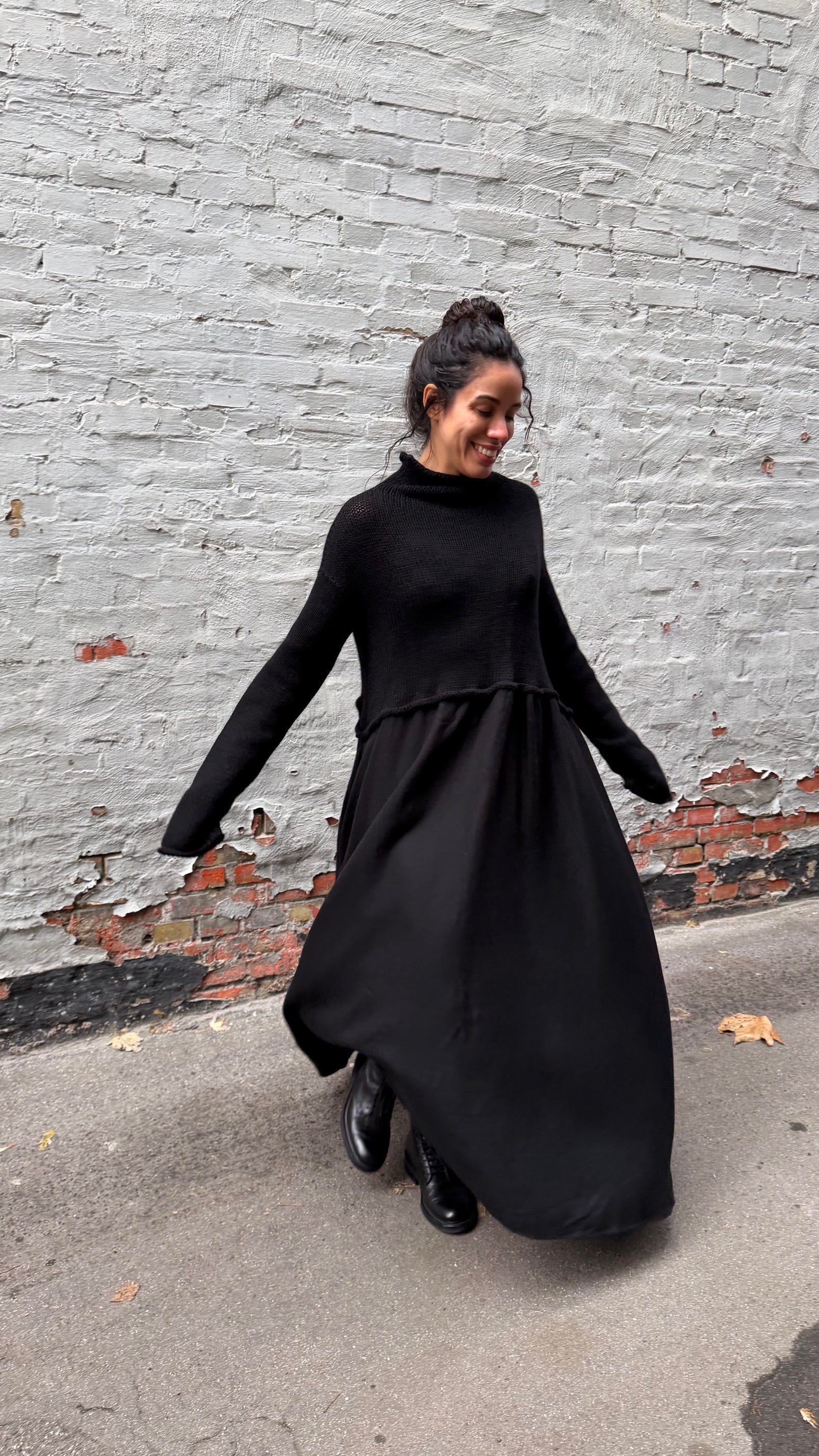 Hand-Knit and Twill Dress