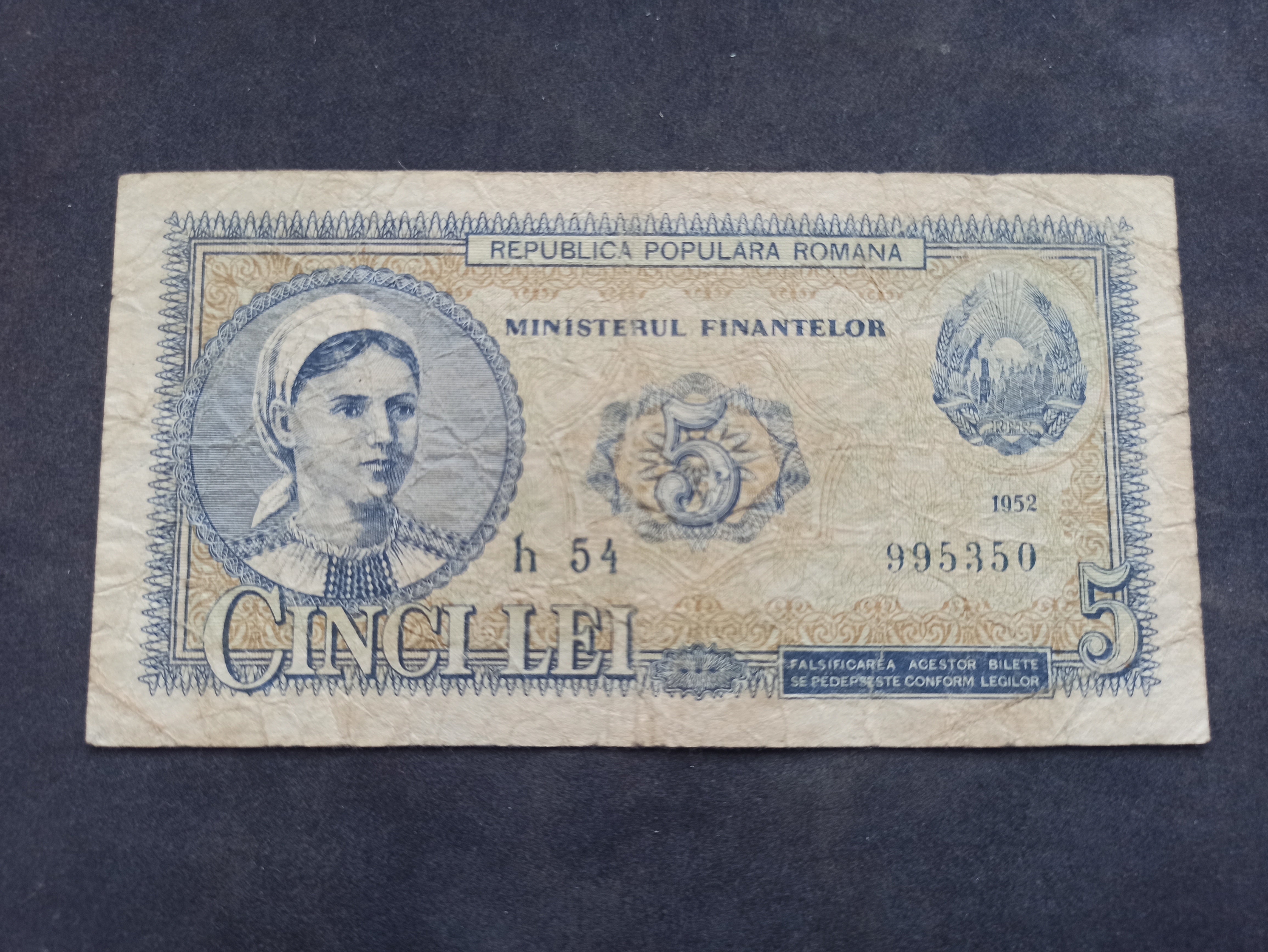 Roumanie : 5 lei 1952 (Ref 3651)