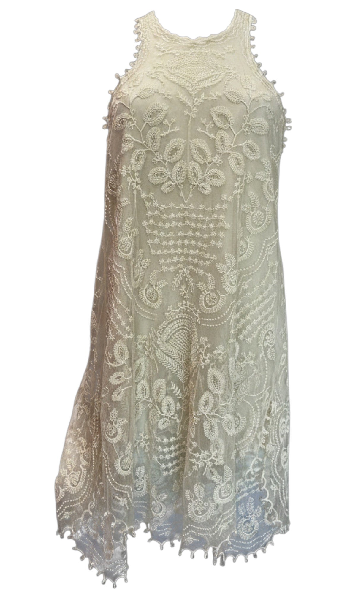 Isabel Marant Valdia-GD White Embroidered Sleeveless Dress, Sheer Lace Bohemian Designer Dress - Size 38