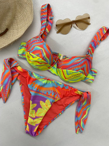 Bikini Donna F**K Reggiseno con Ferretto e Slip Regolabile Fantasia SW2303-X35