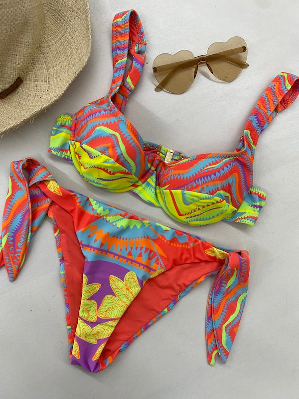 Bikini Donna F**K Reggiseno con Ferretto e Slip Regolabile Fantasia SW2303-X35