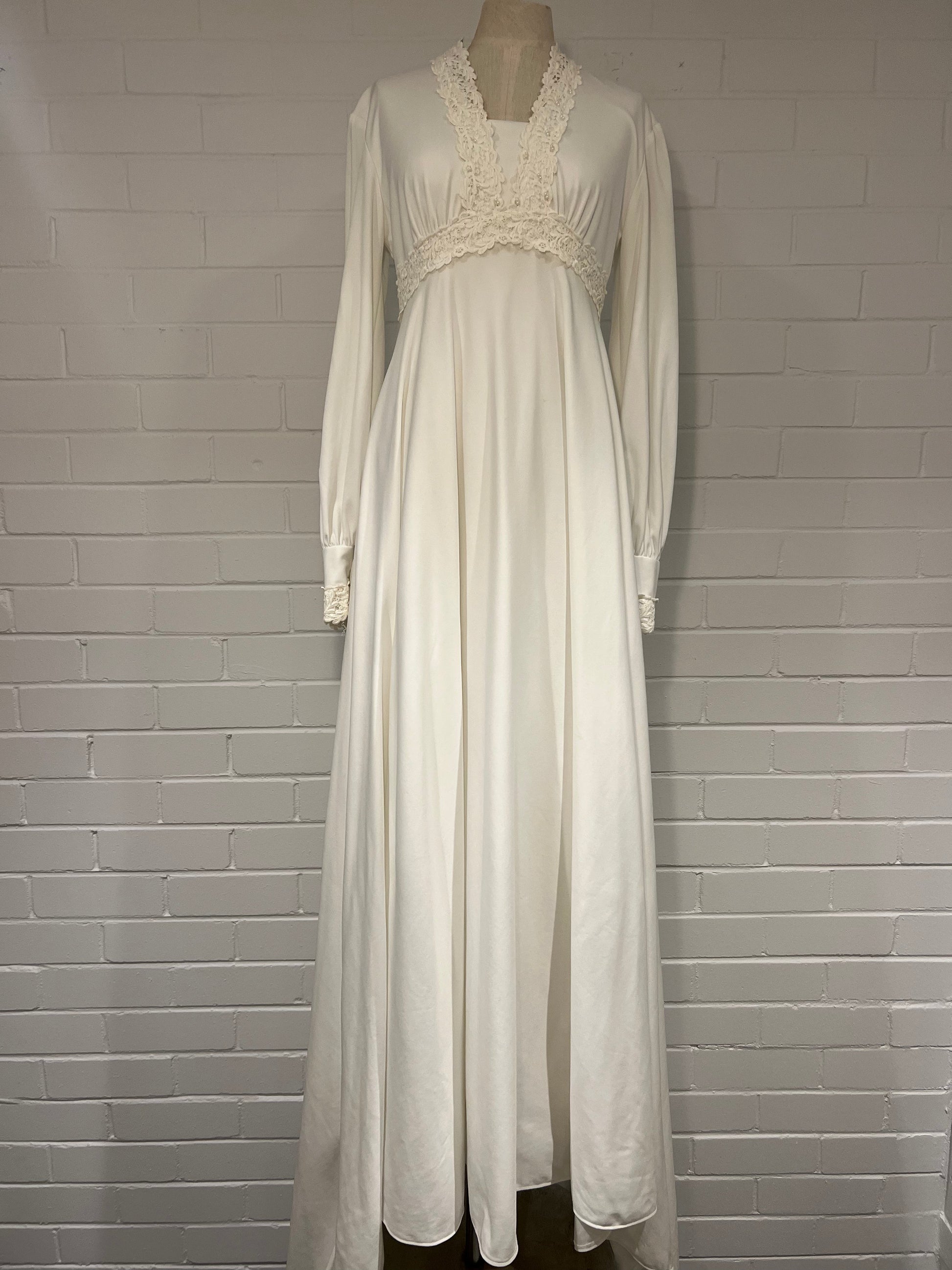 70s Lace Empire Waist V-neck Dress