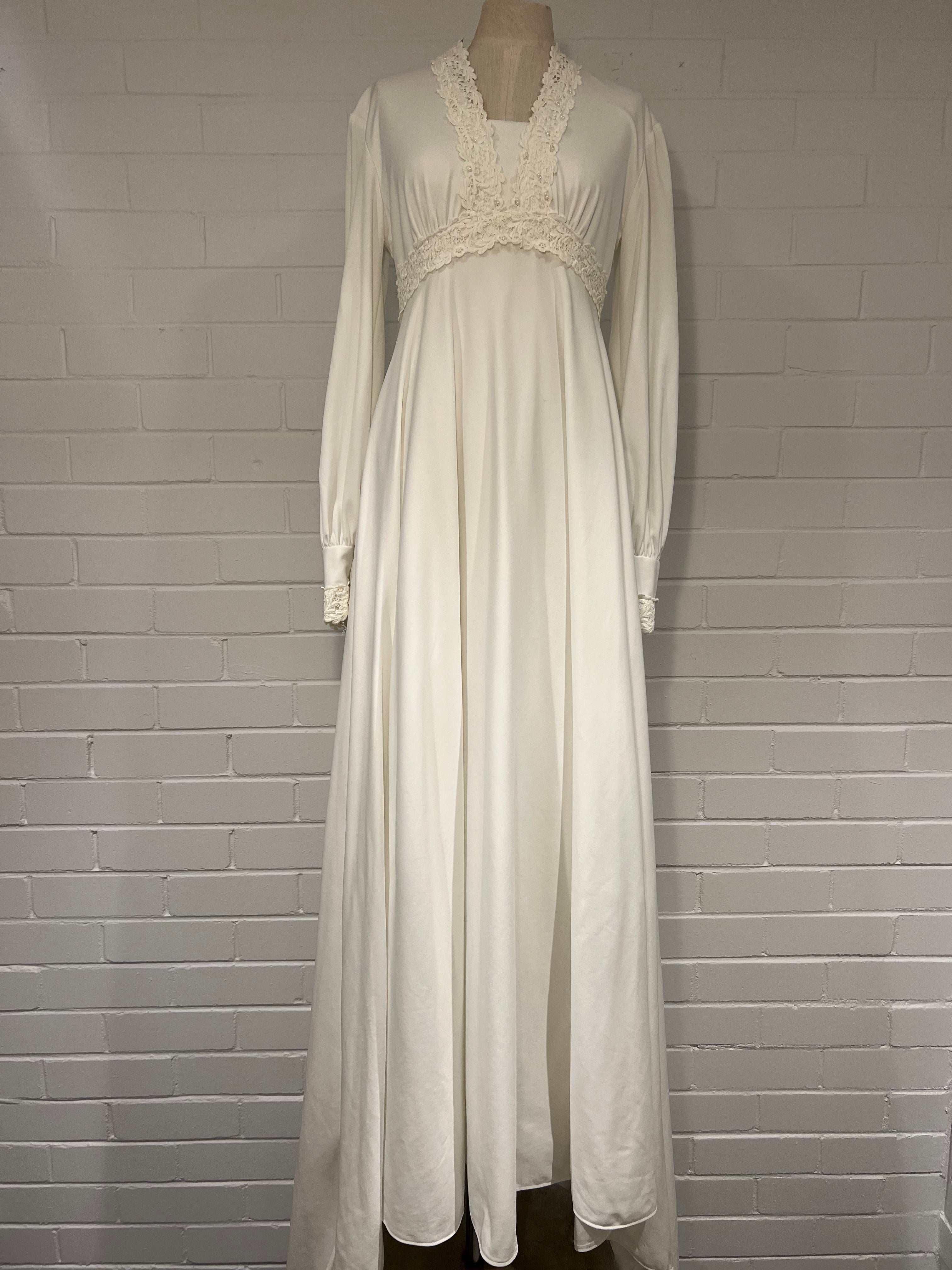 70s Lace Empire Waist V-neck Dress