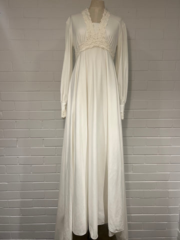 70s Lace Empire Waist V-neck Dress