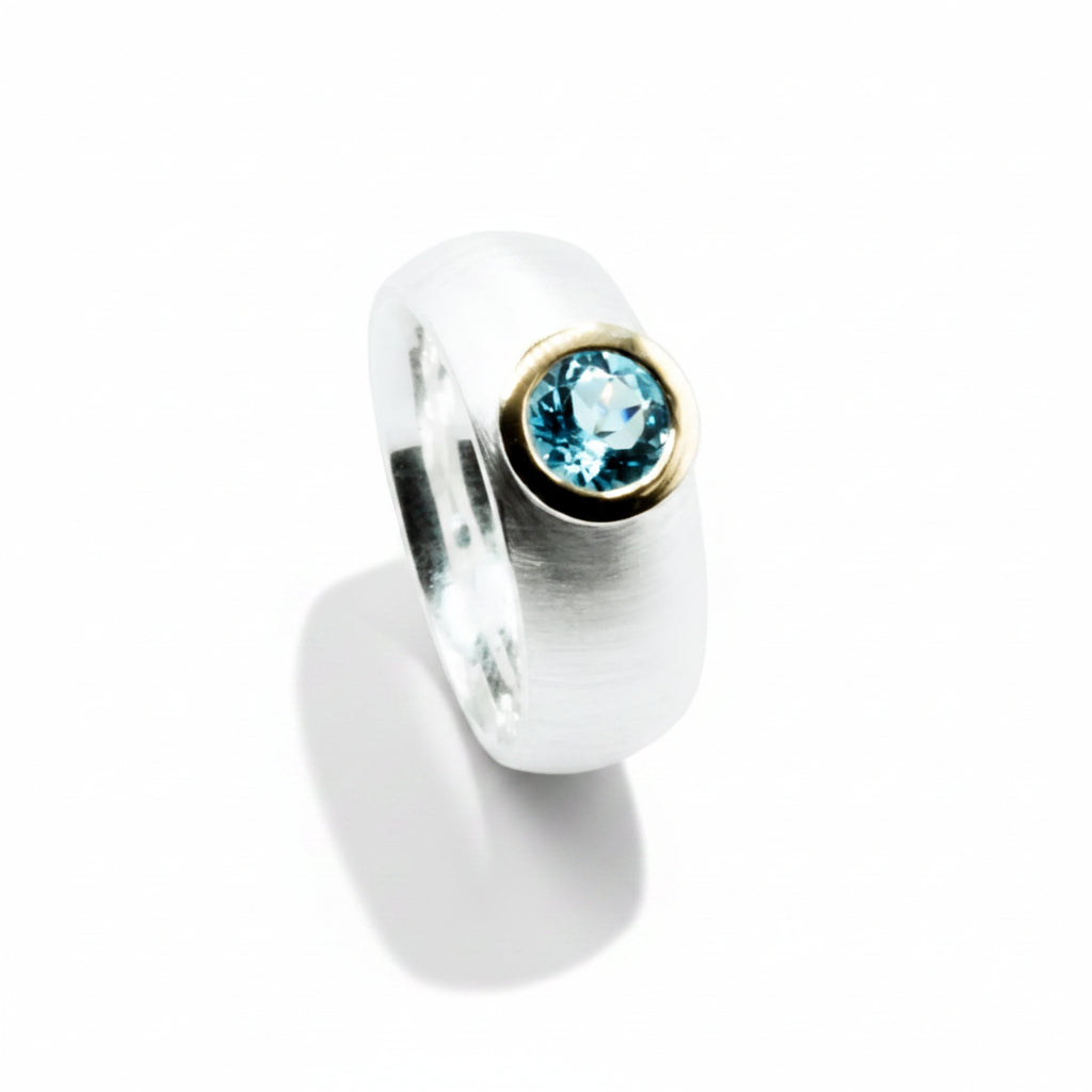 Ring 925 Silber & 750 Gold mit Topas Ø 6 mm Ringweite 55