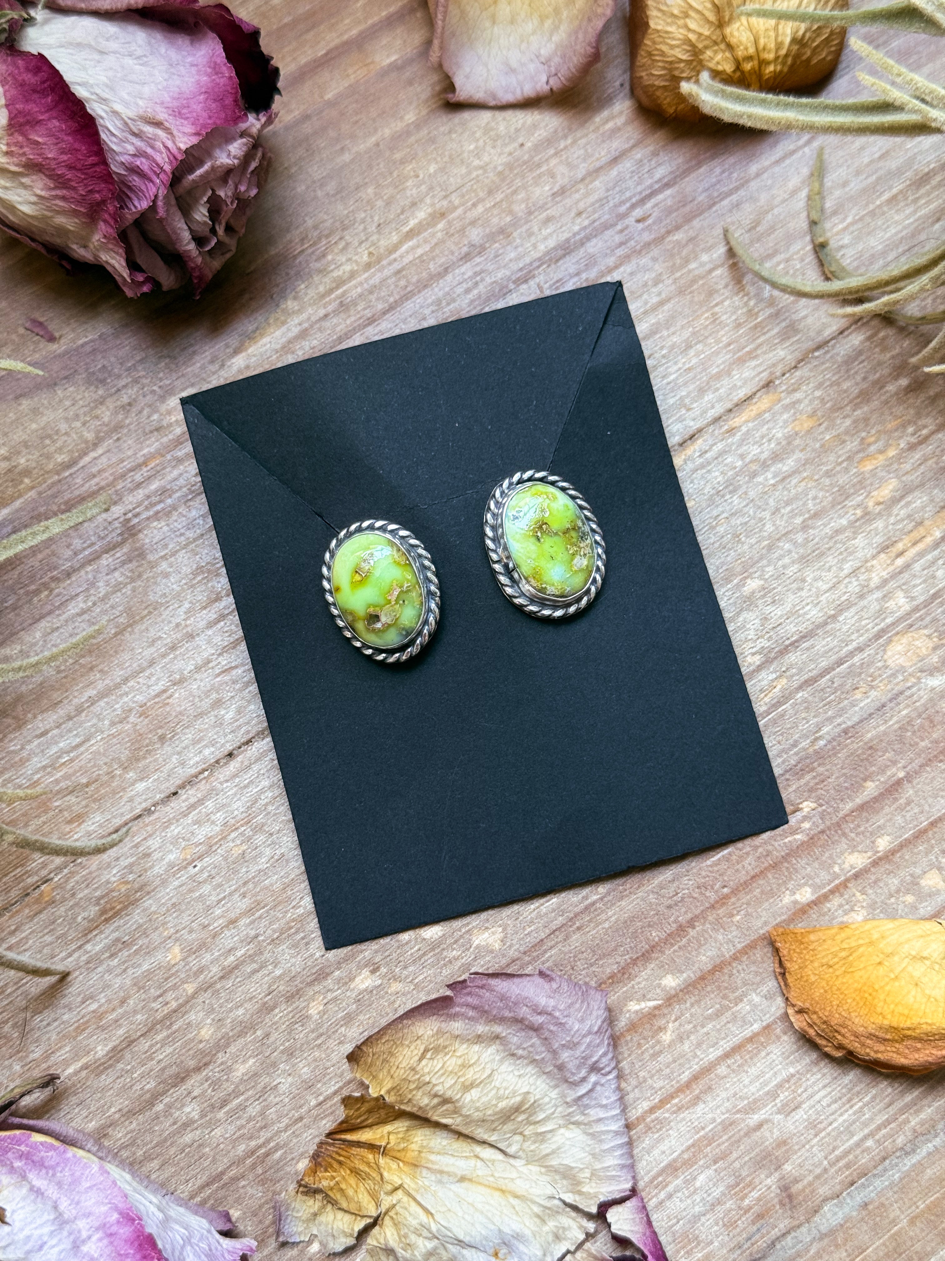 The Bijoux FAB Jewelry Sterling Silver Palomino Variscite Stud Earrings, Artist Jason Ogg western