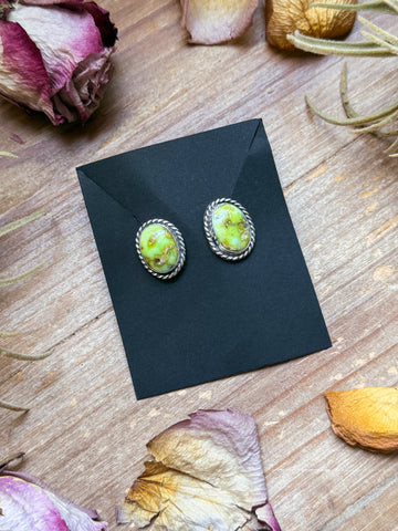 The Bijoux FAB Jewelry Sterling Silver Palomino Variscite Stud Earrings, Artist Jason Ogg western
