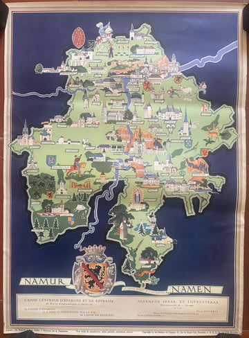 Affiche Carte Plan NAMUR NAMEN Philippe Dumont Jean Ado Baltus 29x40cm 50's