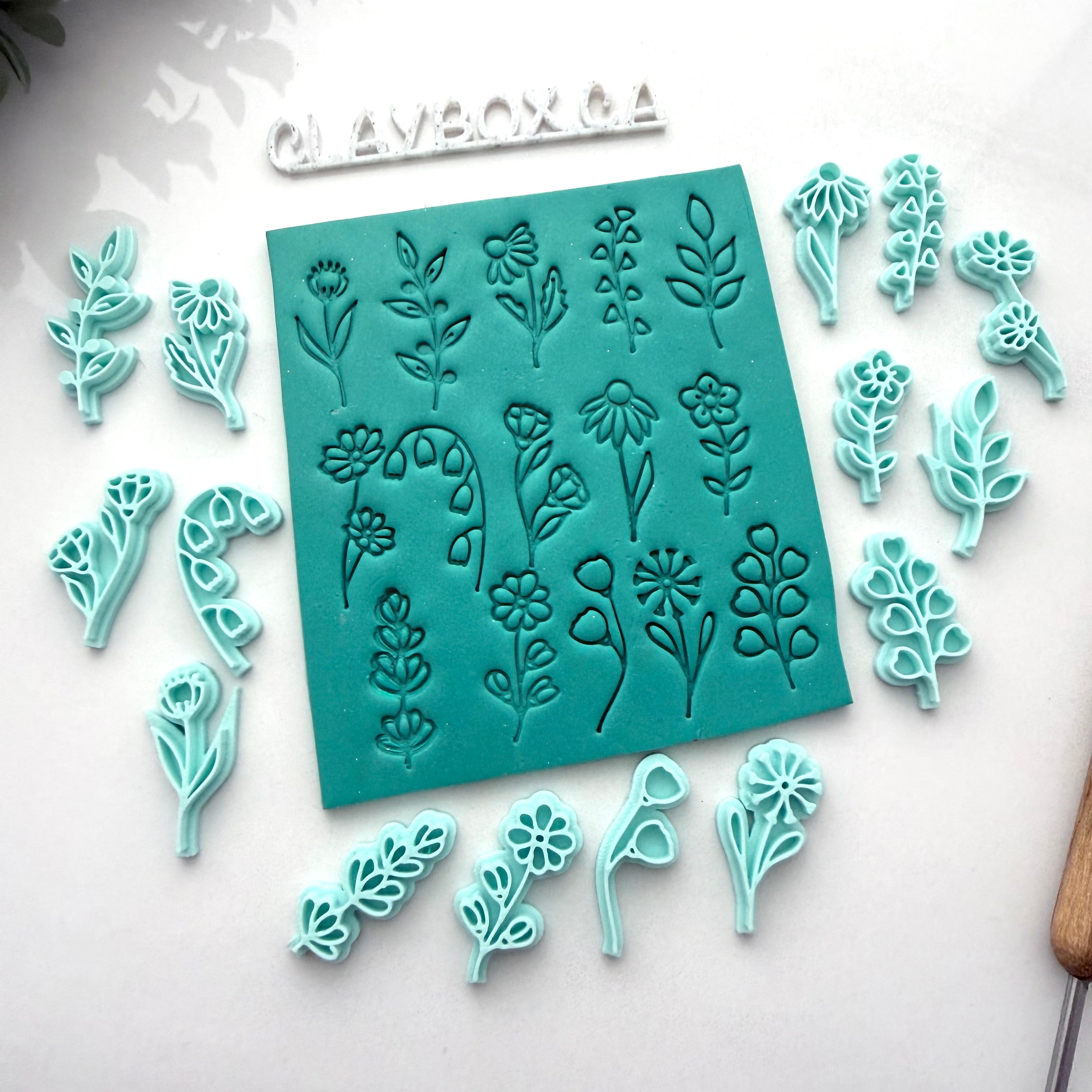 Wildflower Polymer Clay Stamp Set | 15 Floral Clay Stamps | Botanical Texture Tools | Pottery & Polymer Clay