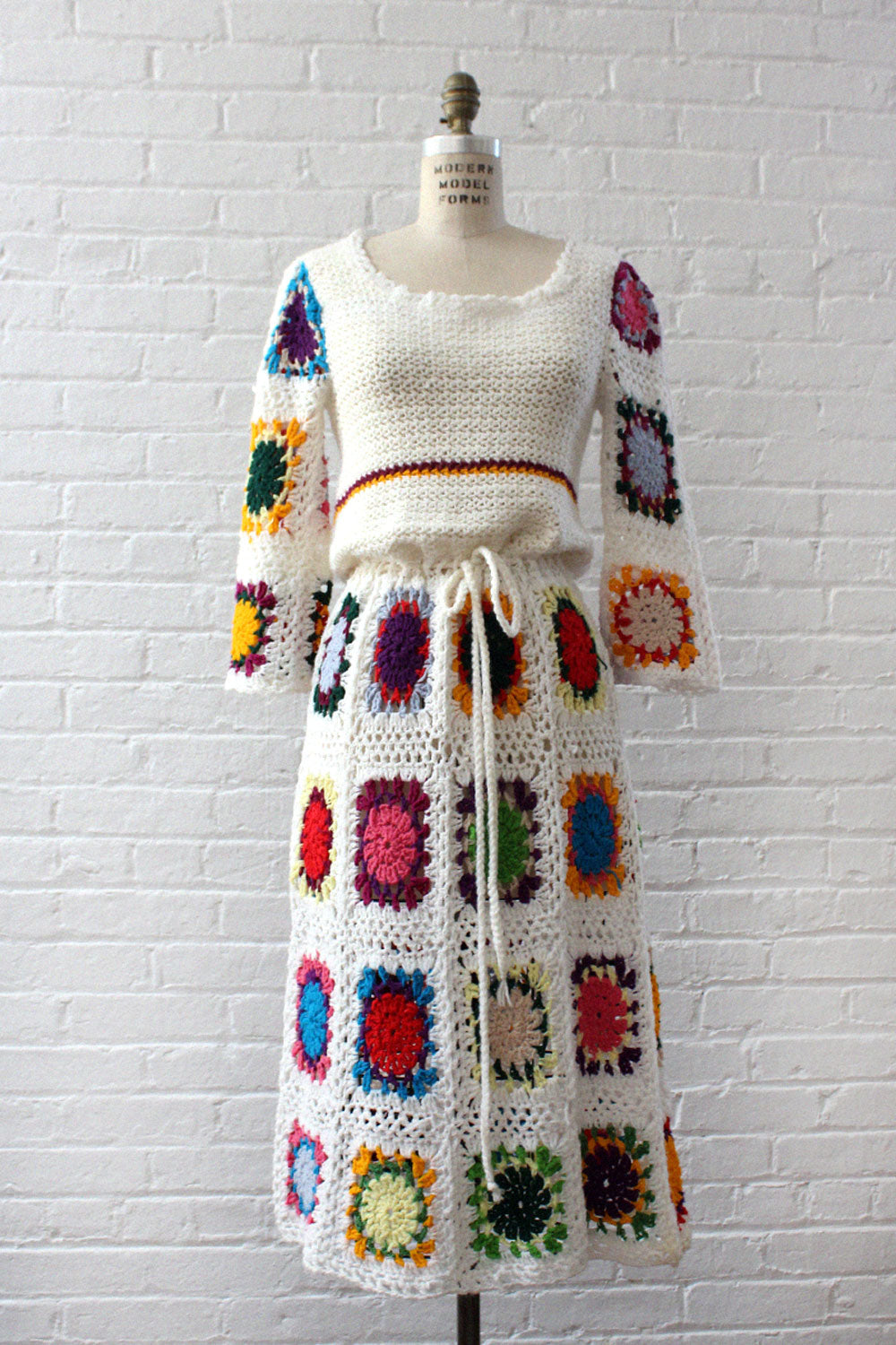 Colorful Crochet Granny Square Dress S-L