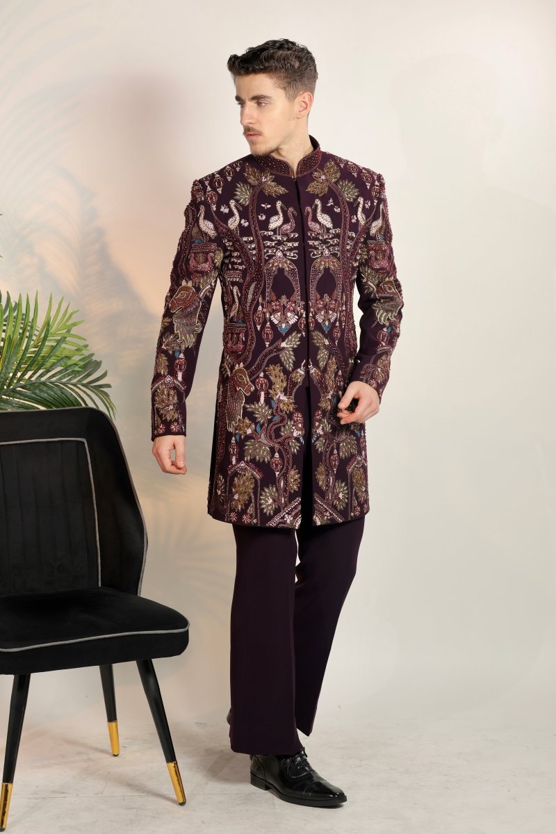Wine Indo-Western with Pearls & Resham Work
