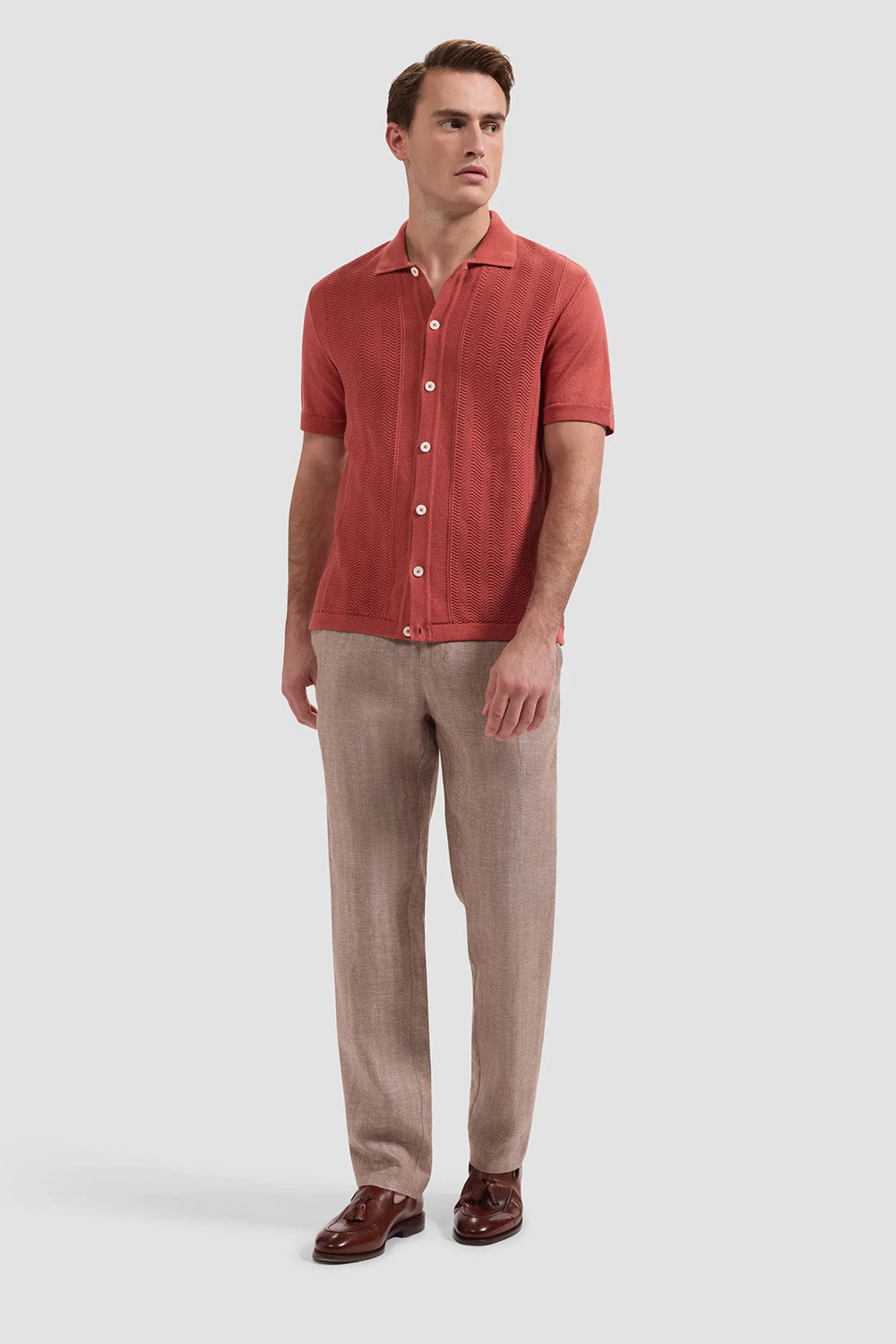 Chevron Button-Front Short-Sleeve Knit Polo