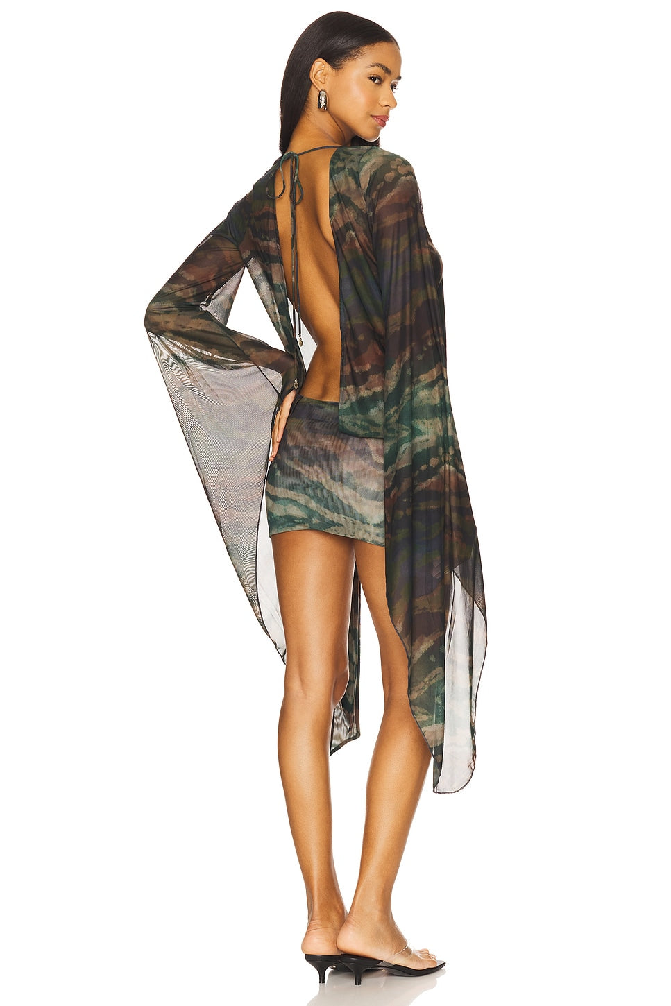 Jaded London Draped Xxl Sleeve Dress in Brown