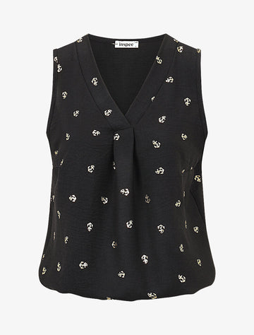 Top uni flocage ancres irisées - Noir - 1