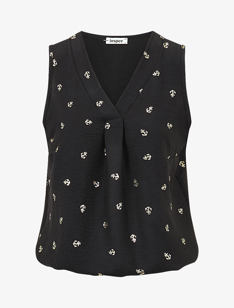 Top uni flocage ancres irisées - Noir - 1