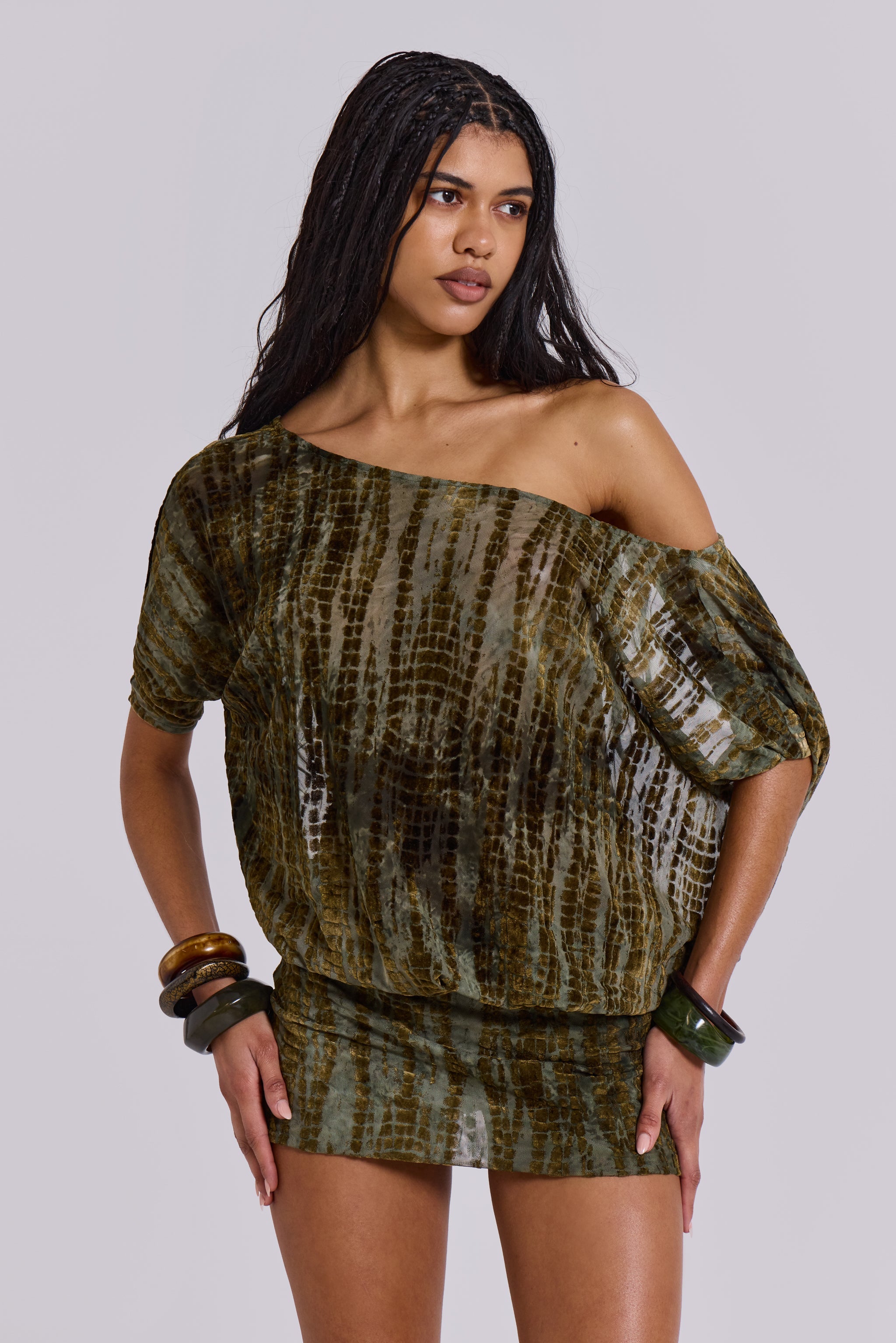 Ophidian Devore Backless Mini Dress in Croc