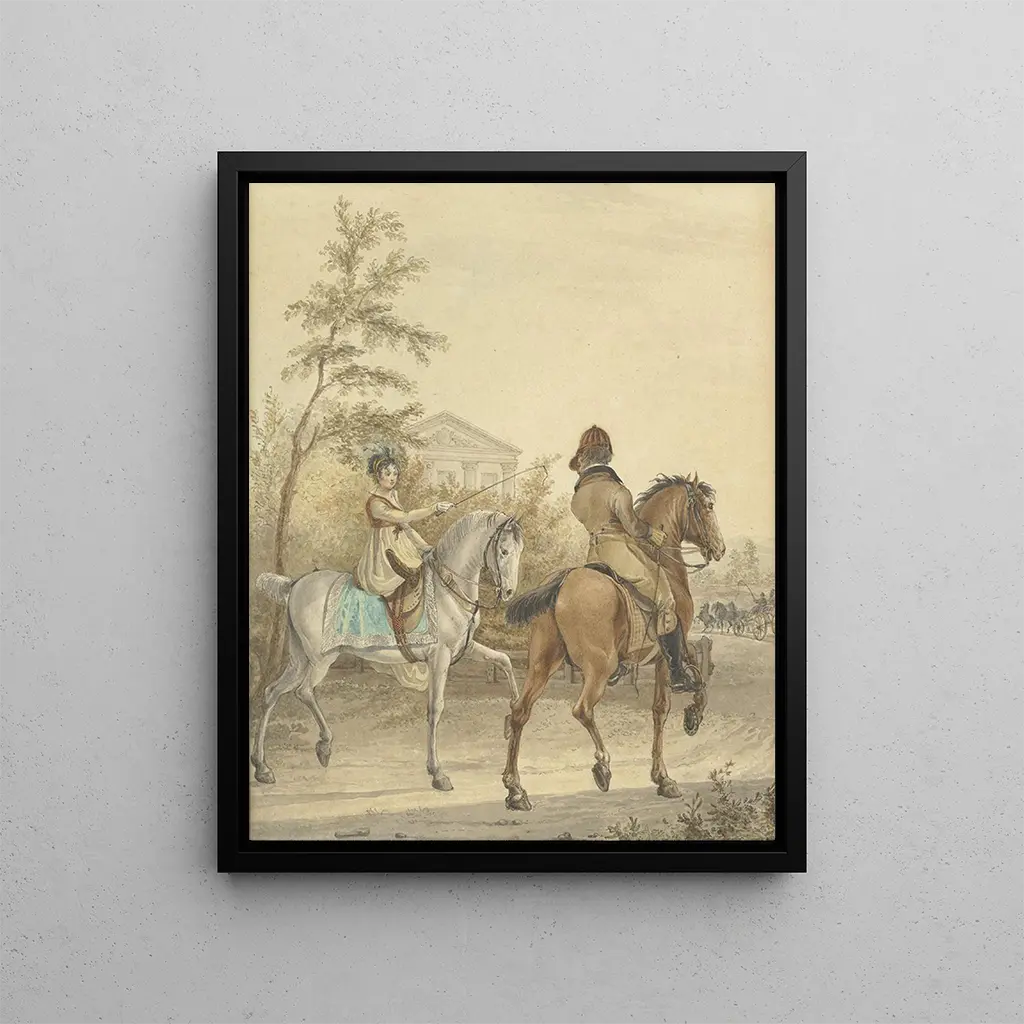 Johannes Vinkeles - Man en een vrouw te paard op een landweg.webp