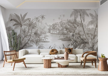 Papier peint panoramique jungle pittoresque - papier peint sur mesure francais - muralconcept