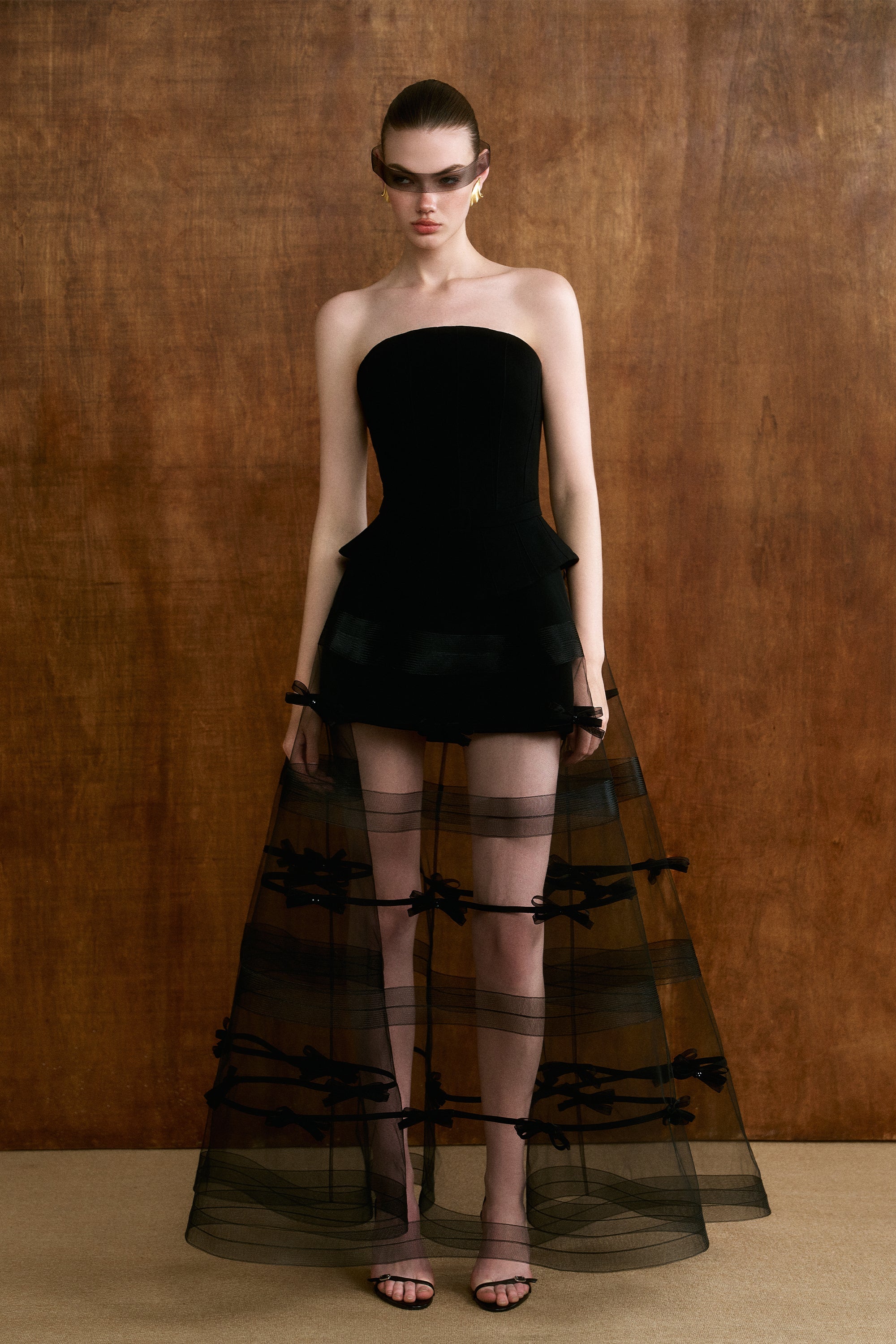 ELYSIA Bow Mesh Cape Dress Set