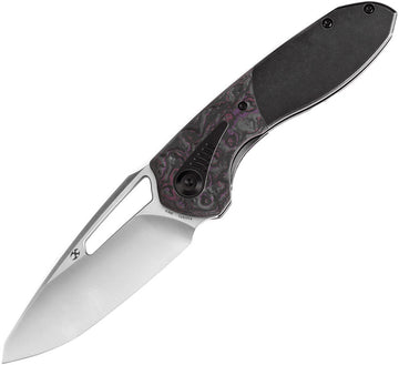 Kansept Thoth Bolster Lock purple haze handle with satin blade, angled view.
