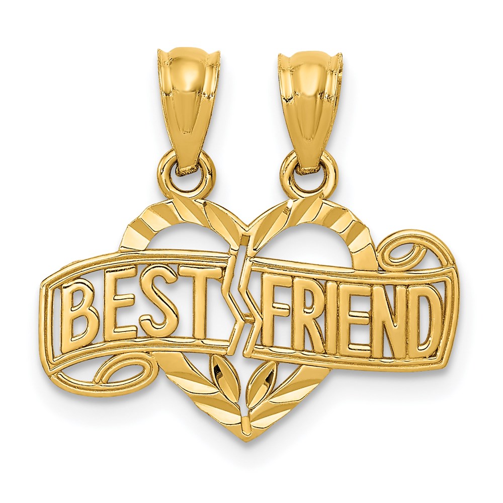 14K Yellow Gold Diamond-Cut Break Apart Best Friend Heart Pendant