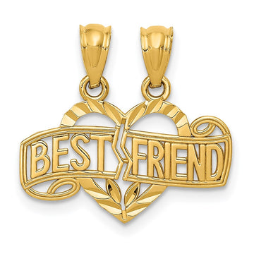 14K Yellow Gold Diamond-Cut Break Apart Best Friend Heart Pendant