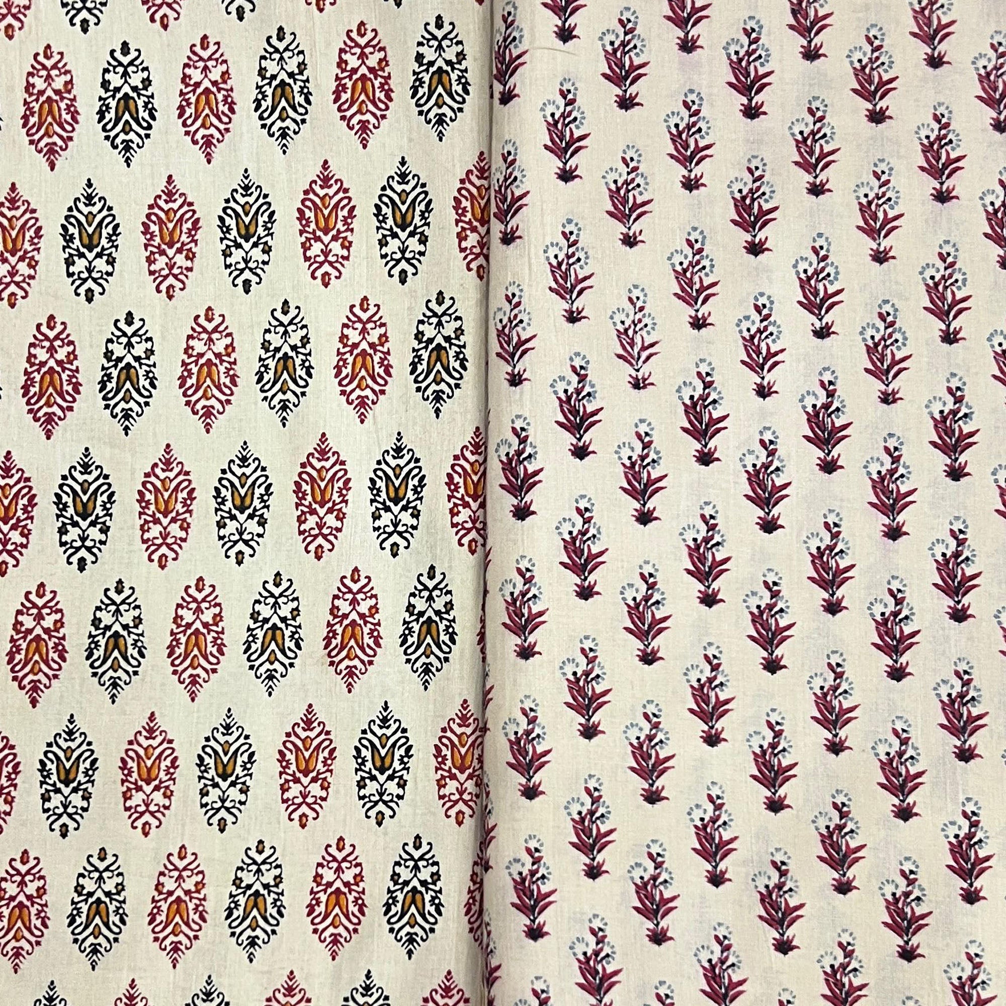 Cotton Block Printed Kurta-Bottom Fabric Set
