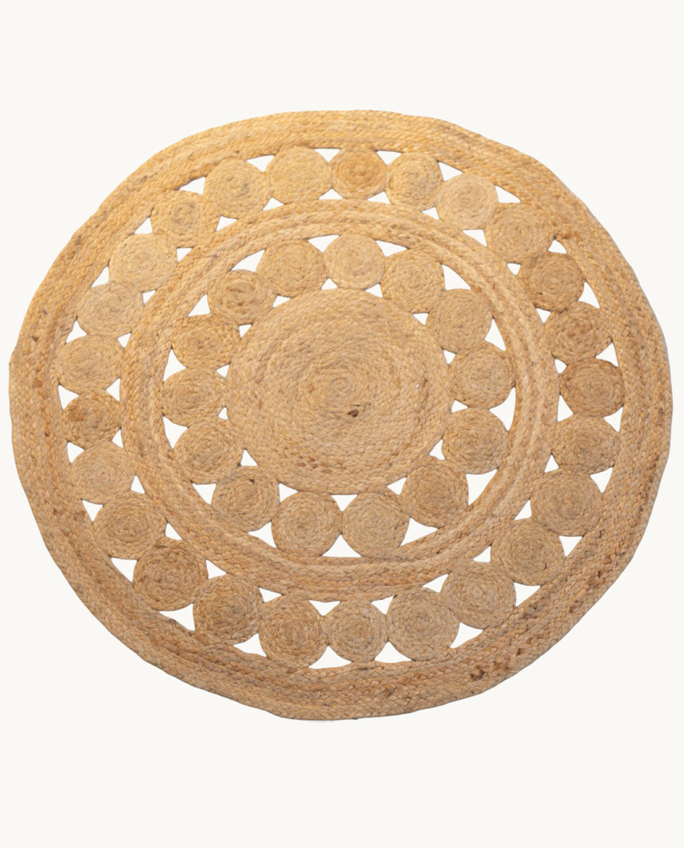 ALFOMBRA REDONDA DE YUTE NATURAL, 180 CM DE DIAMETRO