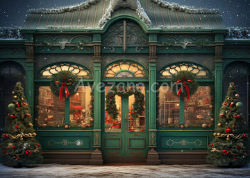 Avezano Beautiful Green Shop and Christmas Tree Photography Backdrop