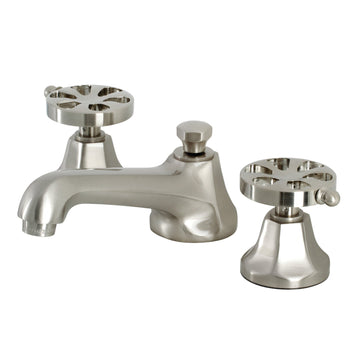Kingston Tulare KS4468RX - Belknap Two-Handle 3-Hole Deck Mount Widespread Bathroom Faucet with Brass Pop-Up, Brushed Nickel