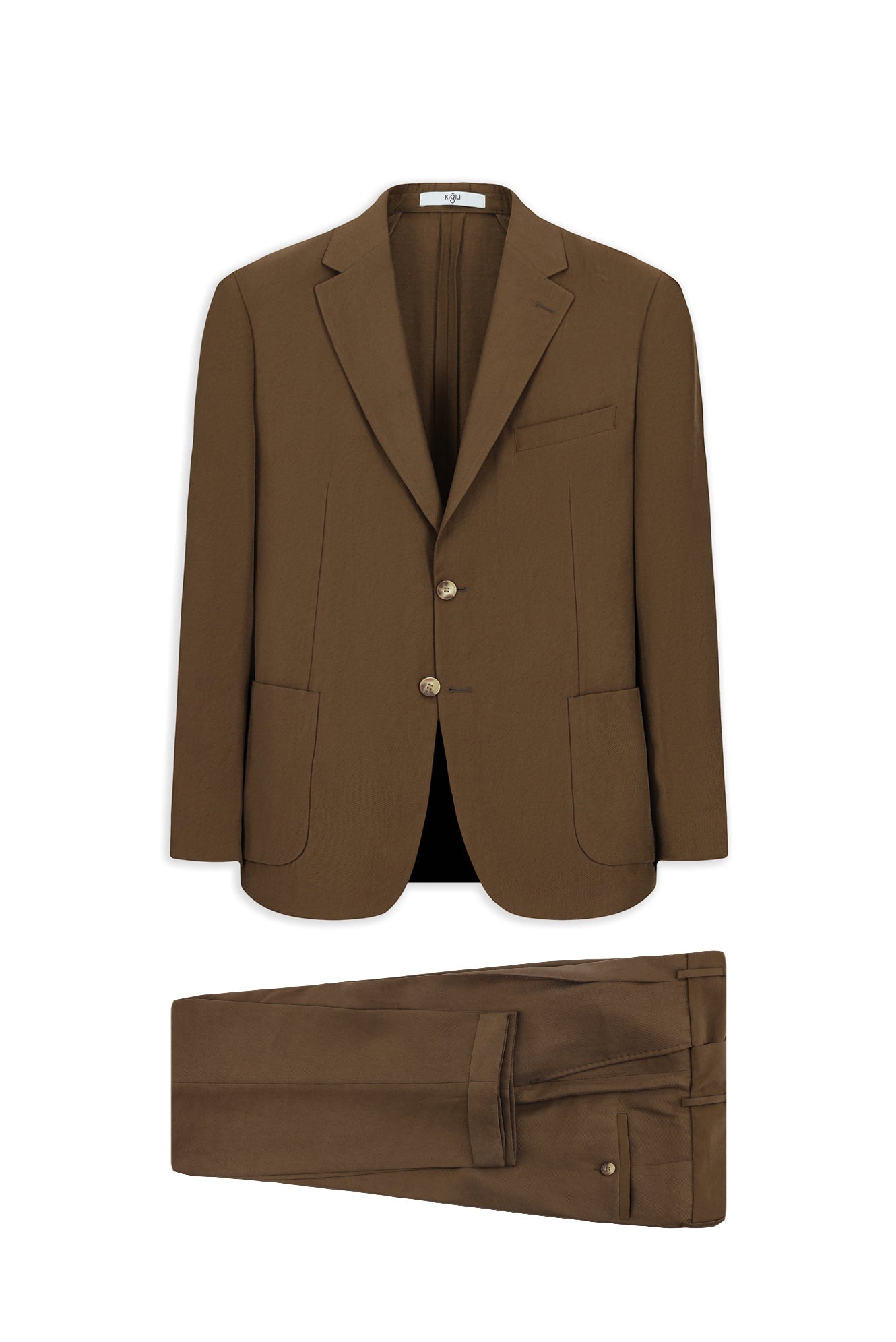 Orta Kahve 7 Drop Slim Fit Dar Kesim Mono Yaka Toba Cep Beli Lastikli Desenli Modal Kar???ml? Tak?m Elbise-Ki??l?