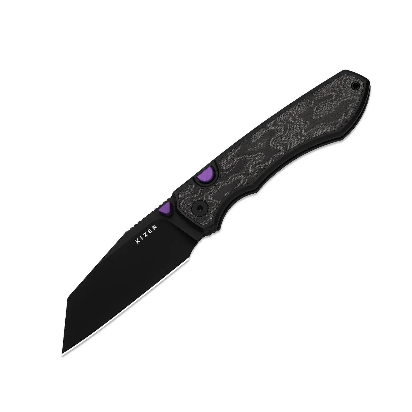 Kizer Wharning 3.4" S45VN Black/Purple Norplex UltreX Micarta Aluminium Button-Lock Folding Knife 3738A2