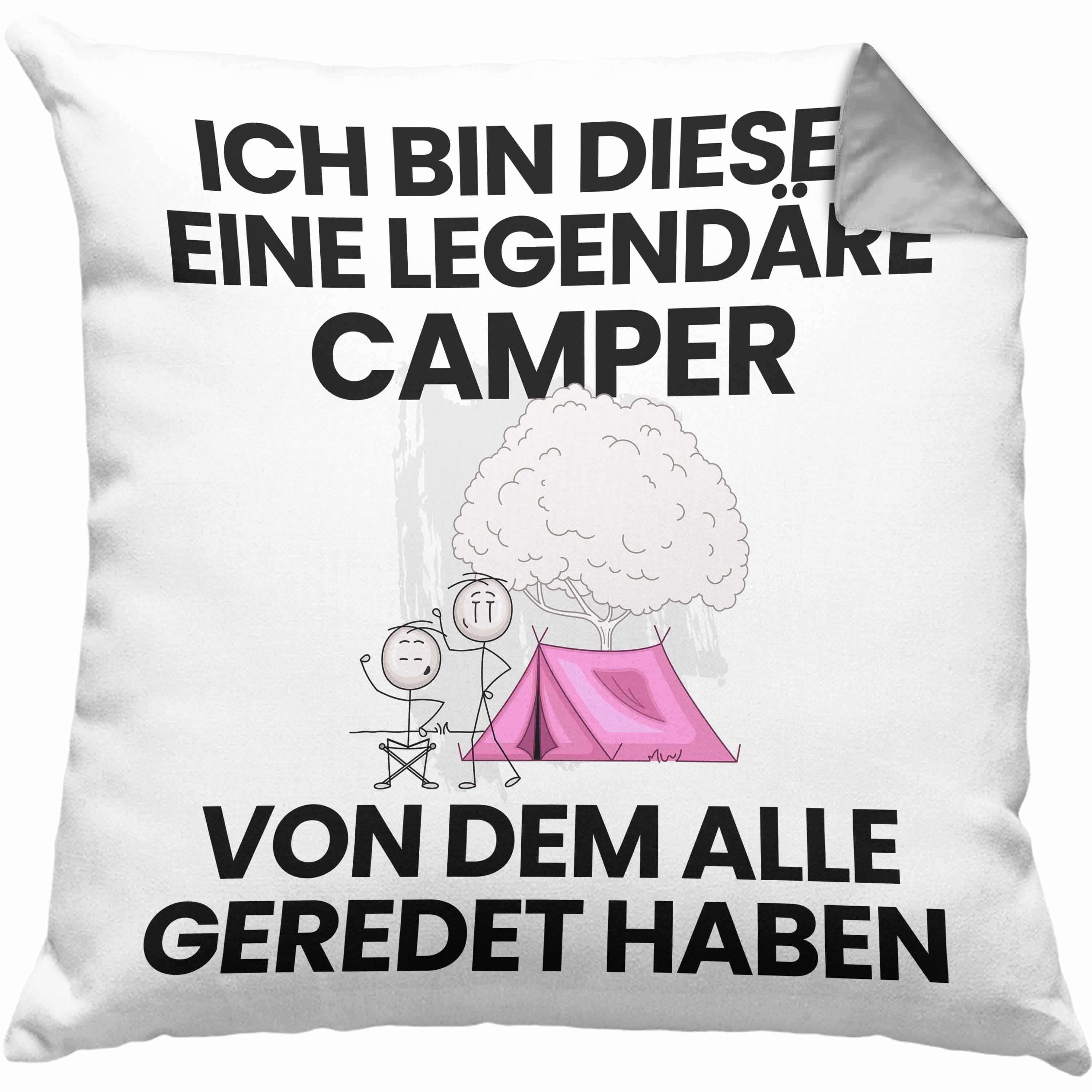 Camper Geschenk Kissen mit Füllung 40x40 Lustige Geschenkidee Geburtstag für Camper Ich Bin Dieser Legendäre Camper Von Dem Alle Geredet Haben (Grau) Grau Trendation