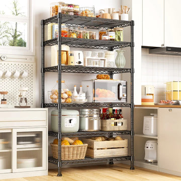 REIBII 6-Tier Storage Shelves Metal Shelving, 1000 LBS Load Capacity Adjustable Metal Wire Rack for Pantry Bathroom Kitchen Garage Outdoor