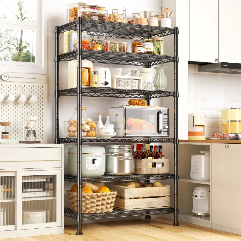 REIBII 6-Tier Storage Shelves Metal Shelving, 1000 LBS Load Capacity Adjustable Metal Wire Rack for Pantry Bathroom Kitchen Garage Outdoor