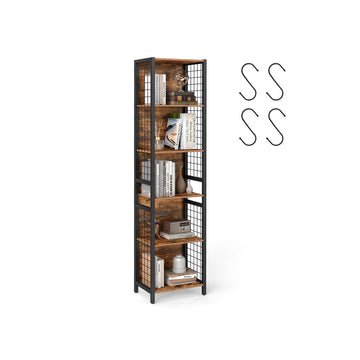 Boekenrek met 5 niveaus - Staand rek - Bruin-zwart - Hout en staal - 30x40x175.6 cm
