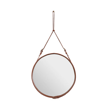 Adnet Circular Wall Mirror: Large - 27.6" + Tan Leather