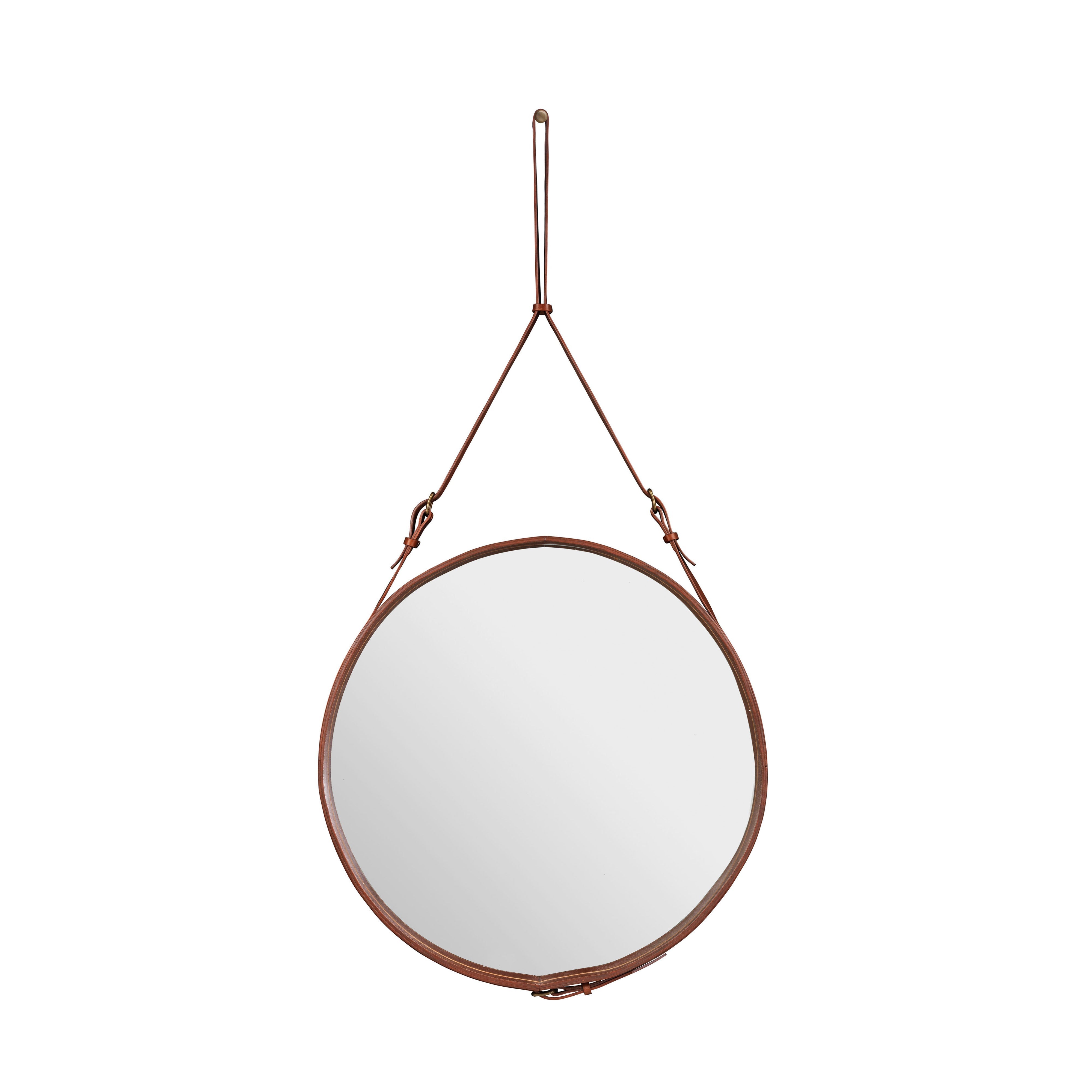 Adnet Circular Wall Mirror: Large - 27.6" + Tan Leather
