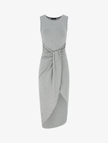 Robe drapée longue unie sans manches - Gris chiné - 1