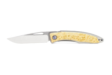 Chris Reeve Mnandi Box Elder Burl 2.74" CPM Magnacut Titanium Folding Knife with Leather Sheath MNA-1008