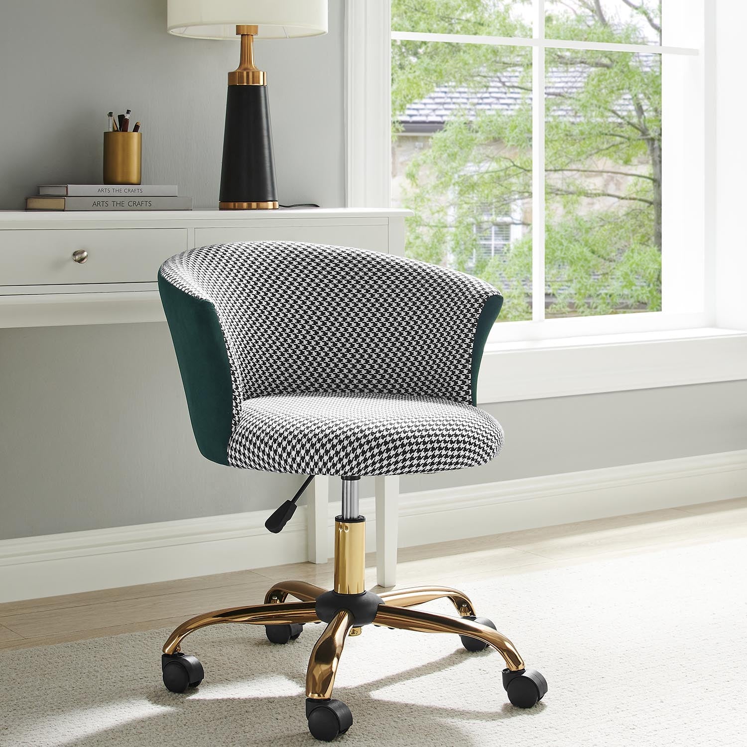 Kylie Houndstooth and Velvet Swivel Chair - daals