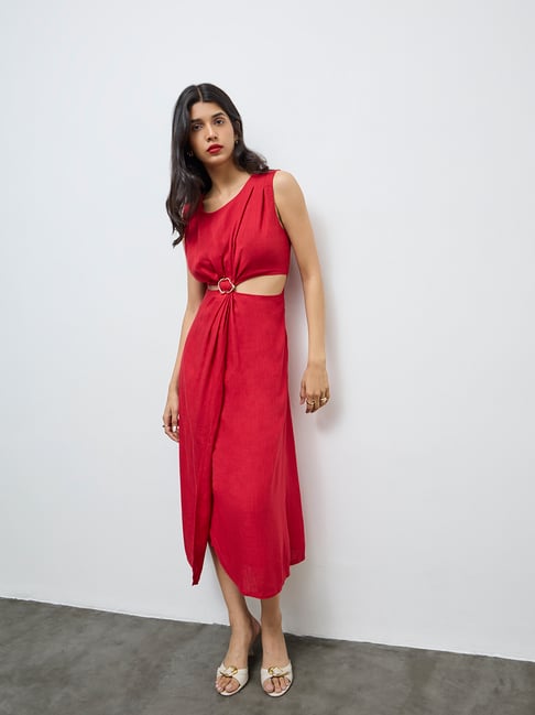 LOV by Westside Red Cut-Out Detailed A-Line Dress