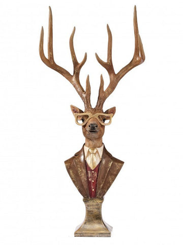 Resin Deer Bust on Pedestal W/ Glasses, 25"