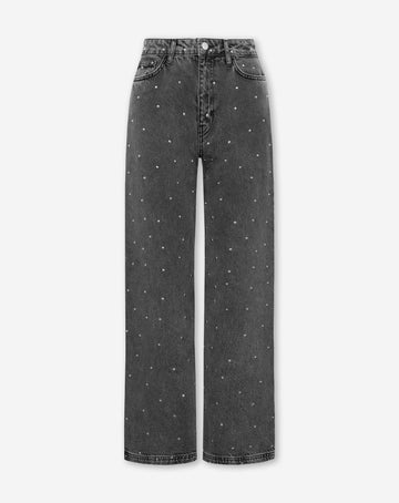 ALLOVER STUD WIDE LEG JEANS GRIJS