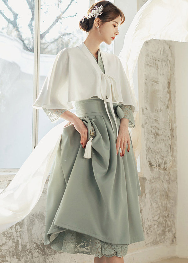 Mint Floral Pattern Modern Hanbok Dress