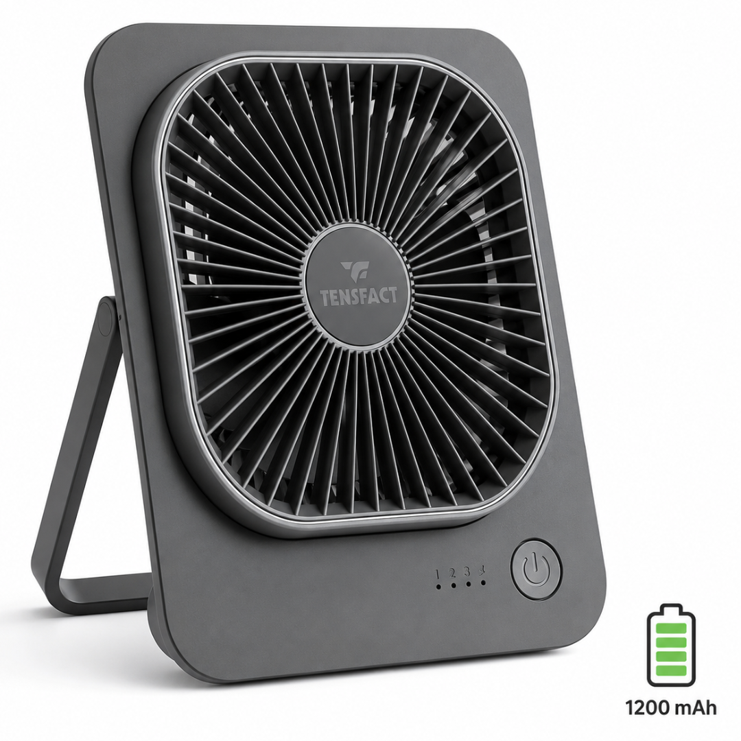 Tensfact draadloze mini ventilator USB C oplaadbare bureauventilator grijs
