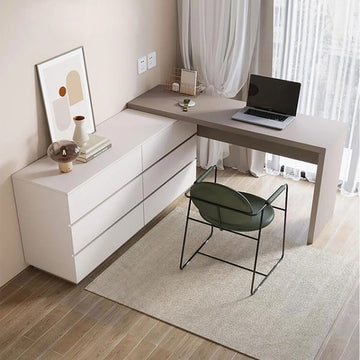 Modern Home Office Expandable Dresser Desk Combo with 6 Drawers For Home and Office